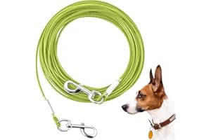 Mi Metty Dog Tie Out Cable, Chew Proof Dogs Runner Cable, Heavy Duty Dog Tether, Training Pet Leash for Large Dogs Up to 125lbs,Lead for Yard Outdoor and Camping (Green, 20ft(6M))