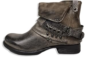 Damen Stiefeletten Biker Boots - Stiefel mit Nieten Blockabsatz - bequeme Herbst Winter Frauen Schuhe Schnallen - ST783