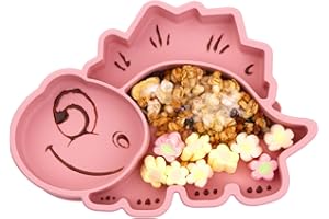 Qshare Suction Plate for Baby, Silicone Toddler Divided Placemat, Non Slip Fit High Chair Feeding Training Plate and Bowl for Baby, BPA-Free Dishwasher & Microwave Safe Portable Dinner Plate