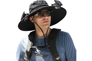Outdoor Wide Brim Sun Hat with 2 Solar Fan Sun Bucket Hat for Men Women UPF 50+ Bucket Fishing & Beach Hat with Fan Built in
