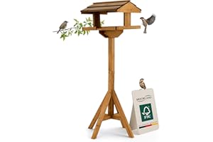 Moorland Wooden Garden Bird Feeders with Stand 114 cm – Large Open Fronted Bird Box for Robins – FSC Wood Birdhouses for Garden – Weatherproof Roof Dark & Freestanding Nesting Box – VH4