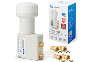 Twin LNB LNC 2 Participants Direct Quattro Switch FULL HD TV 3D + Contacts Dorés + Protection du Temps (amovible) en HB DIGITAL SET avec 4 F-Fiche dorée Gratuit