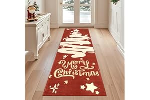 Geanup Christmas Runner Rugs for Hallway 60x180 cm, Red Tree Washable Kitchen Xmas Carpet Runner Non Slip, Soft Low Pile Floor Carpet Rug for Kitchen Entryway Bedroom Laundry Bathroom Winter Decor