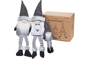 Homewit Christmas Gonks, 3 Pcs Gray Swedish handmade Swedish Santa Gnomes(8.7in - 15.7in), Christmas Santa as Winter Table Ornament, Holiday Presents