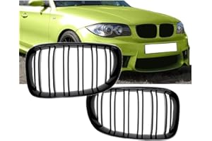 ‎DM AUTOTEILE Kühlergrill Doppelsteg 1er E81 E82 E87 E88 kompatibel für BMW Schwarz Glanz Grill Frontgrill Paar Satz Set