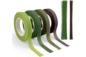 CTYUEYUN 4 Stück Floristenband 150Pcs Floristendraht Floristry Supplies, 27m/Rolle Bouquet Tape for Florist Bouquet Fixing and DIY Packaging Decoration(Grün, Kaffee)