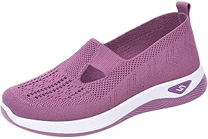 LONGBAO Women's Slip-On Walking Shoes Mesh Breathable Lightweight Casual Sneakers for Work Running Shoes Orthopedic Shoes for Women UK Summer Sport Outdoor Shoes Ladies Easy Walk Pro Wide Fit Trainers Size 6