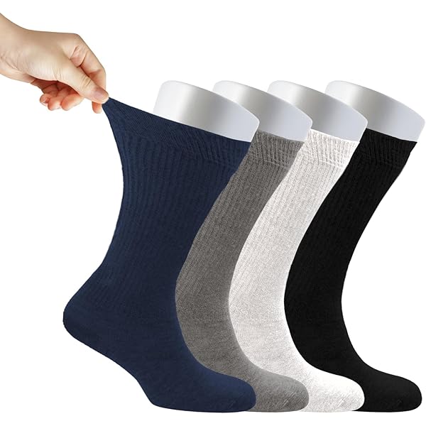 Cosyfeel® Calzini da donna larghi per diabetici, confezione da 4 paia di calzini alla caviglia per neuropatia da donna, materiale di bambù super morbido ed ecologico, resistenti con punta senza