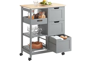 SoBuy Carrello Cucina con 3 Cassetti e 1 Cestino, Mobiletto Cucina Salvaspazio con 4 Ruote Girevoli, Credenza Cucina o Bagno, Mobiletto Cucina Dispensa, L68 x P38 x A85 cm, grigio,FKW79-HG