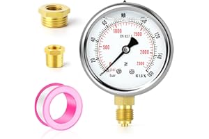 TAILONZ PNEUMATIC 0-160 bar acciaio inox 1/4" BSP 2,5" pollici FACE DIAL Manometro a liquido WOG Acqua Olio Gas staffa inferiore