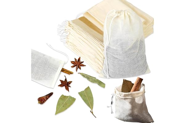 30 stycken kryddpåsar kryddpåsar för omkokning naturlig bomullspåse | Återanvändbar, 3 olika storlekar för te, kaffe, filter, kryddor