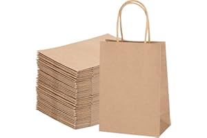 UNIDEAL 40X Sacchetti Carta con Manici Borse Shopper Regalo da Festa, Marrone per Cottura, Feste di Compleanno, Regali, Shopping, 21x16x8cm