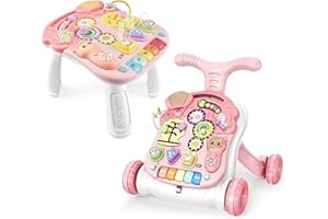 HOMCENT Baby Walker for Girls, Baby Walker, Adjustable Baby Speed Walker, Sliding Walker, Early Educational Activity Centre for Sitting and Standing, Pink