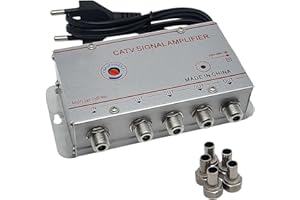 FAST WORLD SHOPPING – Amplificatore Segnale Antenna TV 4 Uscite | Amplificatore Antenna TV da Interno Trasmissione Digitale Terrestre per Decoder e Televisori | Centralino e Sdoppiatore Segnale