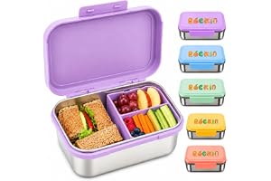 Lunchlåda för barn i rostfritt stål 1000 ml med snackslåda – matlåda med fack, rostfritt stål botten och BPA-fritt lock, läckagesäker bentolåda för skola, dagis och utflykter