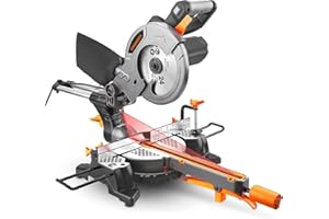 Troncatrice, ENGiNDOT 2000w Dual Troncatrice con Guida Laser, 15A Troncatrice Radiale Multimateriale 0-45°con 3 Dischi Ø 255mm, Doppia Velocità 3200/4500 RPM, Banco per Tagliare-EMS01A