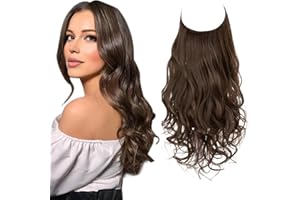 SARLA Hair Extension 18 Inch Invisible Adjustable Wire Hair Piece Curly Wavy Long Synthetic Hairpieces for Women Natural Heat Temperature Fiber (18 Inch (Pack of 1), Medium Brown)