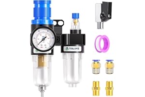 TAILONZ PNEUMATIC Kit de détendeur de filtre à air AFC2000 1/4 » BSP（0-1 MPA）5 Micron Filtre en laiton pour compresseur d'outils pneumatiques avec manomètre et godet de lubrification