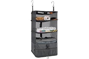 Surblue Hanging 3-Shelf Closet Organizer Pocket Collapsible Washable Oxford Fabric with 2 Hooks Grey L