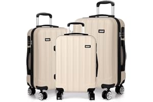 Kono PC Maleta de Viaje en Beige Set de 3 Piezas Maletas con Candado de Combinación (Juego de 3 Piezas)
