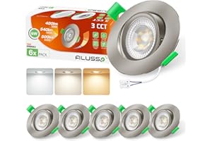 ‎ALUSSO LIGHTING ALUSSO LIGHTING LED Einbaustrahler 230V Flach Dimmbar Spots 6W mit Abnehmbar Modul, 3CCT Warmweiß Naturweiß Kaltweiß Schwenkbar Einbauspots, Nickel Gebürstet, 6er Set