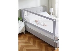 Lertantri Bettschutzgitter Hellgrau 200cm, Rausfallschutz Boxspringbett, Höhenverstellbar, Mit Befestigungsgurten, Ohne Werkzeug Montage (1 Stück)