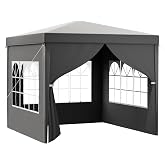 Toboli Gazebo 3 x 3 m in Grey with UV Protection 50+ Garden Gazebo with Removable Sides for Parties with Windows e.g. for Ter