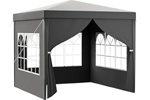 WILTEC Toboli Pabellón 3 x 3 m en gris con protección UV 50+, gazebo de jardín con laterales desmontables, carpa para fiestas con ventanas, por ejemplo, para terrazas y festivales
