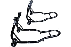 XMTECH Lot de 2 béquilles de moto arrière et avant pour moto - Avec roulettes - Noir