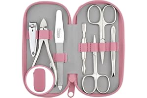 marQus set manicura de 7 piezas de Solingen - Set de manicura y pedicura en estuche de piel auténtica, 2 tijeras, cortaúñas, lima, retira-cutícula, alicate y pinza, para hombre y mujer