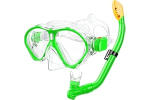 Gintenco Kids Snorkel Set, Diving Mask Dry Top Snorkel Set Kids, Anti-Fog Panoramic Snorkel Mask Impact Resistant Tempered Glass, Snorkelling Gear with Breathing Tube for Youth Junior Girls Boys