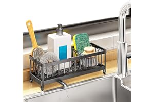 JYFKINN Organizador Fregadero Multifuncional Organizador Fregadero Cocina 304 Acero Inoxidable Soporte de Esponja Soporte Estropajo Fregadero Cocina con Bandeja Drenaje (Negro)