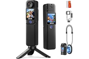 SJCAM C300 4K Dual Touch Screen Pocket Action Camera,7H Power,170°FOV Handheld Camera,6-Axis Stabiization POV Cam,Wearable Body Cam,3800mAh Vlogging Camera With Magnetic Lanyard &Tripod,64G card,Black