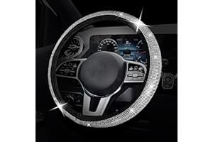 Gsrhzd Lenkradbezug, Lenkradbezug Glitzer, Autolenkradüberzug with Bling Bling, Strass Atmungsaktiv rutschfest Glitzerlenkradhülle, für Alle Standard-lenkräder von 36CM Bis 39CM, Silber