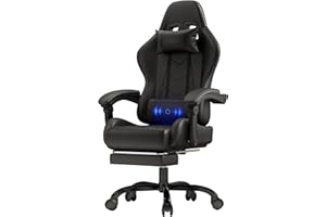 JUMMICO Chaise Gaming avec Fonction Massage, Fauteuil Gaming Ergonomique avec Coussin Lombaire Massant, Chaise Bureau Gaming avec Dossier Réglable de 90 à 150° et Repose-Pieds, 150 kg, Noir