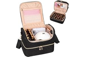 RELAVEL Nagellack Aufbewahrung, Doppelschicht Nagellack Organizer Tasche, Reise Nagellack Aufbewahrungsbox für 45 Flaschen Nagellack & Eine Nagellampe, Kosmetikkoffer Nagelkit Bag (Schwarz, 45 Flaschen)