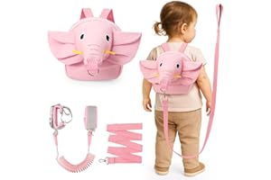 Funsland Caminar Niños Antiperdida Arnes Mochila: 3 en 1 Ajustable Elefante Cinturón de Seguridad para Niños y Mochila, Correa de Muñeca Antipérdida con Llave y Cerradura, para Viajes y Salidas(Rosa)
