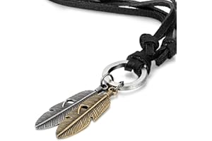 JewelryWe Mens Womens Leather Cord Necklace, Vintage Angel Feather Pendant, Black/Brown