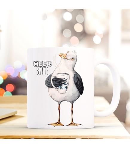 Ilka Parey Emaille-Becher Mit Möwe & Spruch 'Meer Bitte' – Ø 8,5 Cm, 80 Mm Hoch, Maritim, Camping-tauglich
