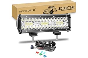 SKYWORLD Barra Led Fuoristrada 9 pollici 23cm 180W Barra Luce a Led con 12V Cablaggio, Fari da Lavoro Led Barra Luminosa a Led per Auto Trattore Camion SUV ATV Barca 4x4 Veicoli Offroad fendinebbia