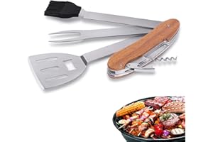 ESIE HOUZIE 5 in 1 Barbecue Accessories, Collapsible & Portable Grill Tools Set for BBQ Grilling and Camping, BBQ Tool Set Stainless Steel Grilling Accessories Gift for Men Father (with Bag)