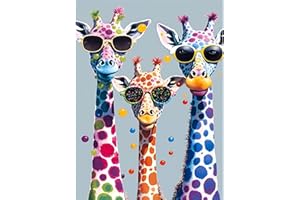 askkqtx Diamond Art Kits for Adults, Giraffes DIY 5D Round Full Drill Diamond Painting Gem Art Kits for Beginner Crafts, Animals Diamond Dots Kit for Home Wall Decor 12x16 Inch
