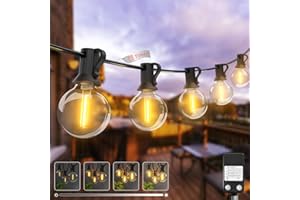 kolpop Catena Luminosa Esterno, 42FT Timer/Diminuzione Luci LED Esterno con G40 Lampadine, Lucine Esterno Giardino Impermeabile per Festa Patio Natale-13M