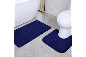 ‎SOANNY SOANNY Bath Mats, Set of 2, Soft, Non-Slip Microfibre, High Density, Water Absorbent Bathroom Mat, 53 x 86 cm Bathroom Rug & 50 x 50 cm Toilet Mat, Shower Mat