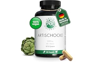 ‎GREEN NATURALS Artischocken Kapseln - Hochdosiert: 40:1 Extrakt (=104.000mg Artischocke) mit 260mg Cynarin - 240 Kapseln (2 Monate) - Vegan & Ohne künstlichen Zusatzstoffe - Green Naturals®