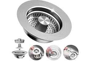 GEBRAZY Bouchon Evier Cuisine, Passoire 3 en 1 pour évier De Cuisine Et Bouchon De Lavabo,en Acier Inoxydable 304,Trou De 75 à 86 mm, Profondeur > 40 mm,Crépine D'évier De Cuisine Amovible