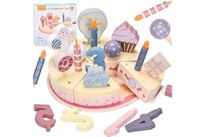 XULIERUX Accessoires De Cuisine En Bois Pour Gâteau D'anniversaire, Jouets De Cuisine Pour Enfants, Gâteau D'anniversaire En Bois Modulable Et Séparable, Jouets De Cuisine, Cadeau En Bois Pour Enfants