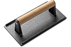 Houbobo Smash Burger Press, Heavy Duty Cast Iron 21X11cm Rectangle Meat Press with Wooden Handle, Hamburger Smasher Tool for Grill, Griddle and Nonstick Pan