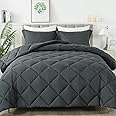 HYLEORY Queen Size Comforter Set with 2 Pillow Shams - Down Alternative Bed Comforters Bedding Sets for All Season - Lightweight - Machine Washable - Dark Grey
