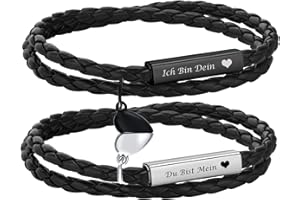 XUANPAI Personalisierte Partnerarmbänder mit Gravur - Lederarmband Herren Damen Pärchen Armband mit Namen Partner Armbänder Magnet mit HERZ Weihnachten Jubiläum Geburtstag Valentinstag Geschenke für Sie Ihn